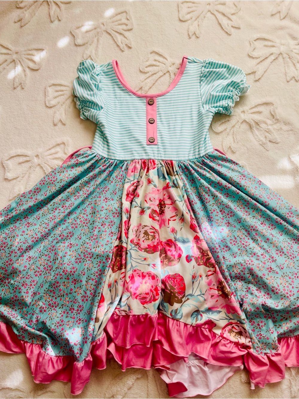 Cheeky Plum Mint & Hot Pink Floral Panel Tiered Dress size 10 new